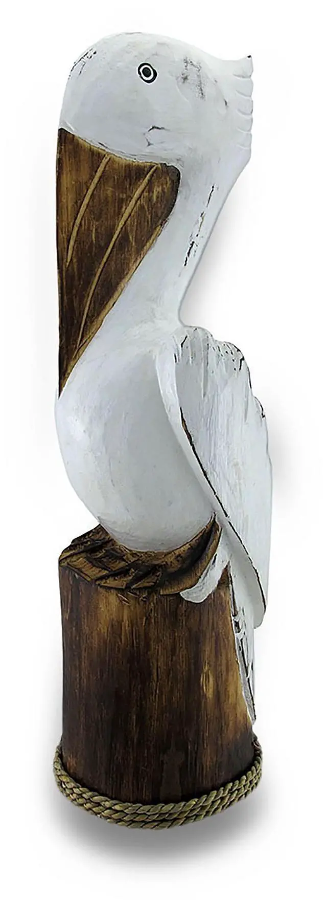 Alt view image 2 of 3 - Hand Carved / Painted Wooden Pelican On Piling Statue Coastal Décor