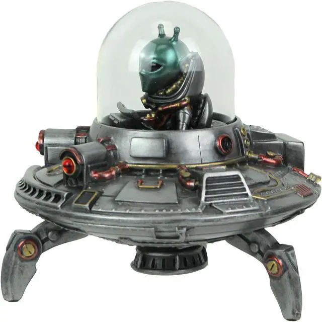 Alt view image 2 of 6 - Luminescence Visitor UFO Flying Saucer Hand Painted Pewter Finish Statue