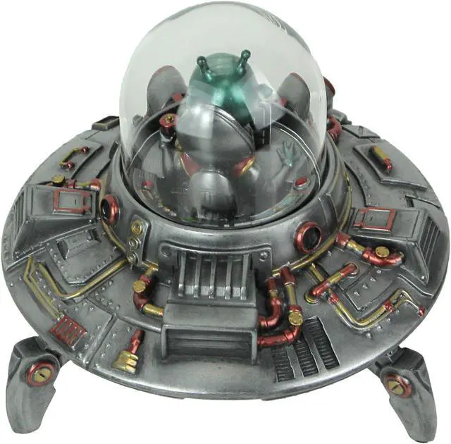 Alt view image 3 of 6 - Luminescence Visitor UFO Flying Saucer Hand Painted Pewter Finish Statue