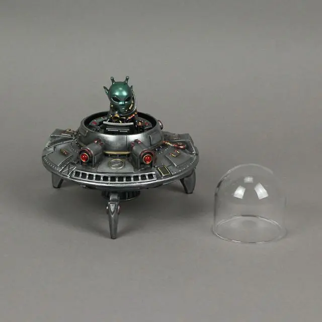 Alt view image 4 of 6 - Luminescence Visitor UFO Flying Saucer Hand Painted Pewter Finish Statue