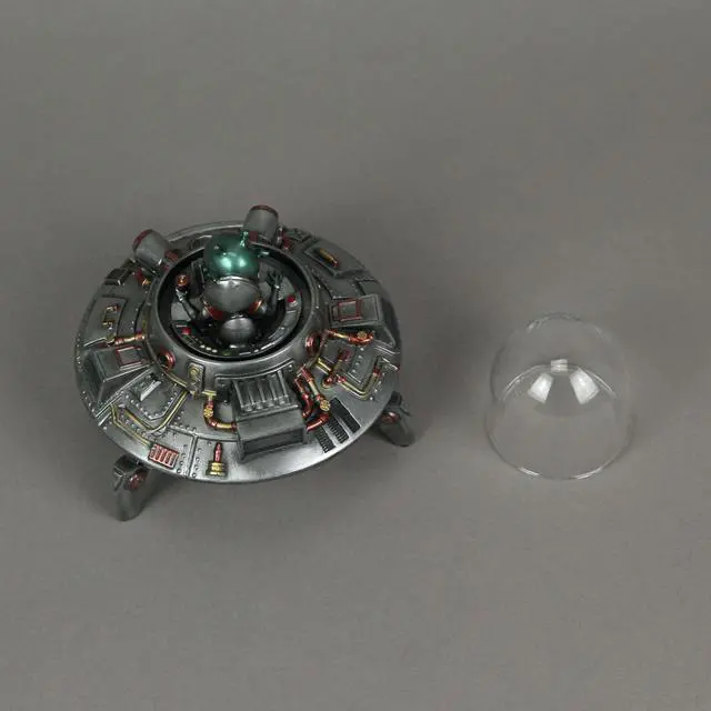 Alt view image 5 of 6 - Luminescence Visitor UFO Flying Saucer Hand Painted Pewter Finish Statue