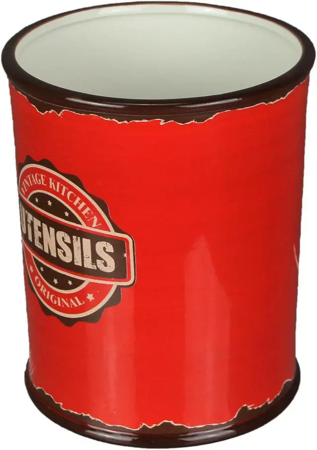 Alt view image 2 of 5 - Antiqued Finish Ceramic Crock Kitchen Utensil Holder 8 Inches High
