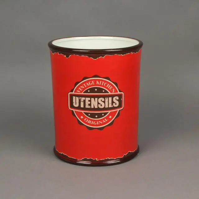 Alt view image 4 of 5 - Antiqued Finish Ceramic Crock Kitchen Utensil Holder 8 Inches High
