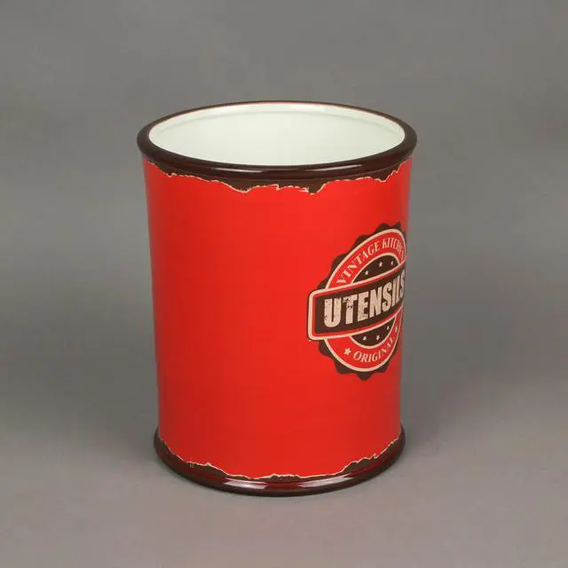 Alt view image 5 of 5 - Antiqued Finish Ceramic Crock Kitchen Utensil Holder 8 Inches High