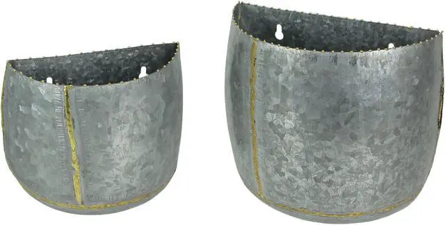 Main image of Vintage Look Galvanized Finish Metal Rounded Wall Pocket Set of 2