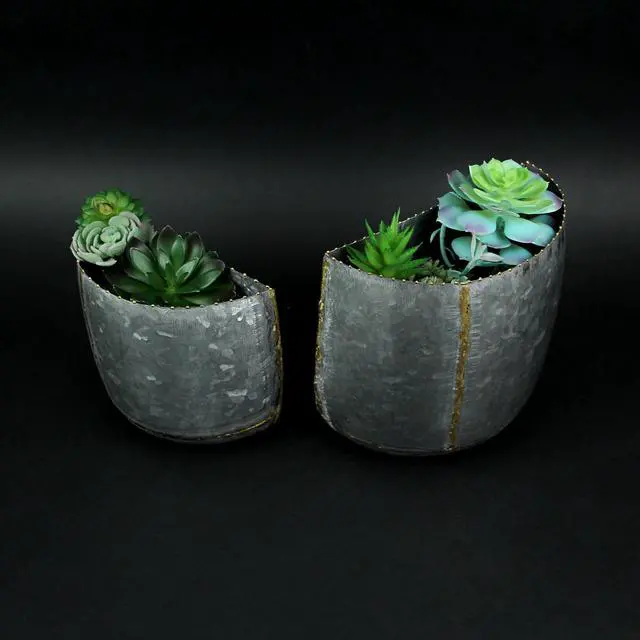 Alt view image 5 of 5 - Vintage Look Galvanized Finish Metal Rounded Wall Pocket Set of 2