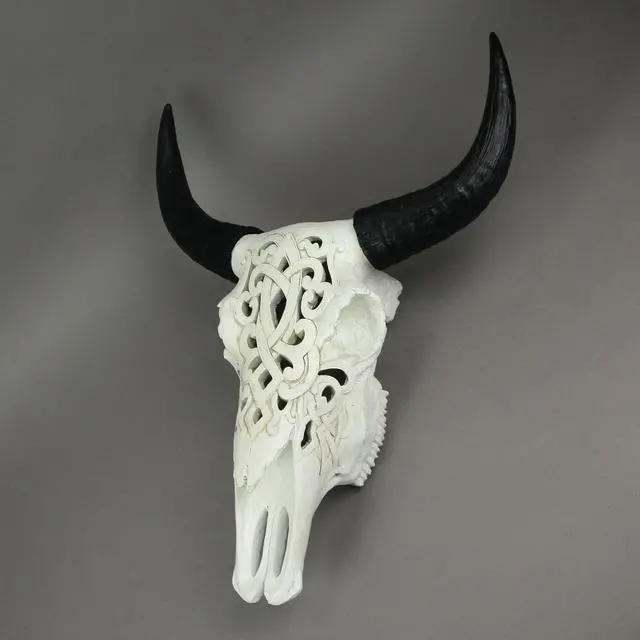 Alt view image 4 of 5 - Tribal Steer Skull Cut-Out Design Wall Hanging 19 Inches High Western Decor