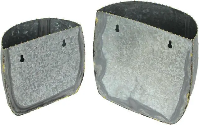 Alt view image 3 of 5 - Vintage Look Galvanized Finish Metal Rounded Wall Pocket Set of 2