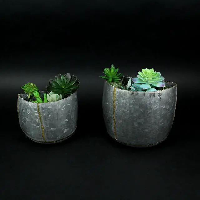 Alt view image 4 of 5 - Vintage Look Galvanized Finish Metal Rounded Wall Pocket Set of 2