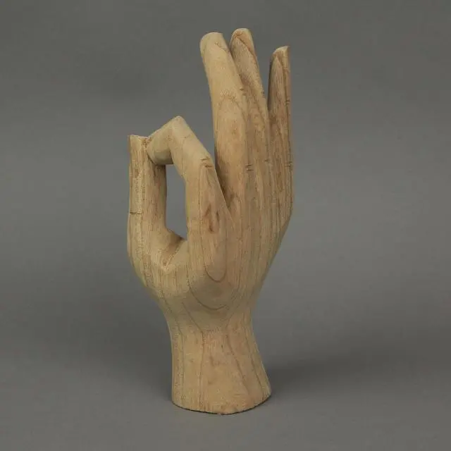 Alt view image 7 of 7 - Hand-Carved Natural Finish Wooden A-OK Hand Gesture Decorative Statue - Symbol of Positivity - Boho Decor Accent - 8 Inches High - Sustainably Crafted