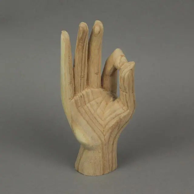 Alt view image 6 of 7 - Hand-Carved Natural Finish Wooden A-OK Hand Gesture Decorative Statue - Symbol of Positivity - Boho Decor Accent - 8 Inches High - Sustainably Crafted