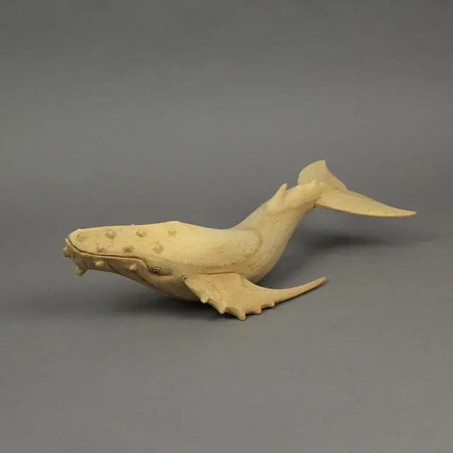 Alt view image 4 of 5 - Marine Life Wooden Sculpture, 12 Inch Hand Carved Humpback Whale