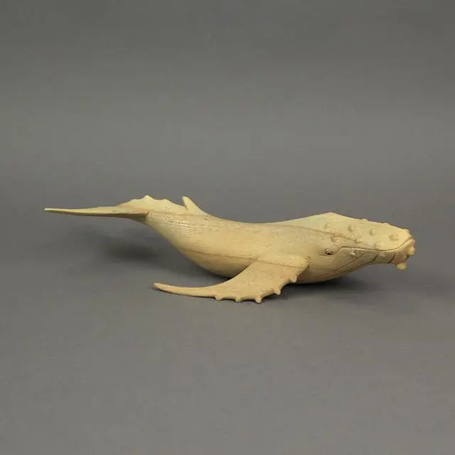 Alt view image 5 of 5 - Marine Life Wooden Sculpture, 12 Inch Hand Carved Humpback Whale