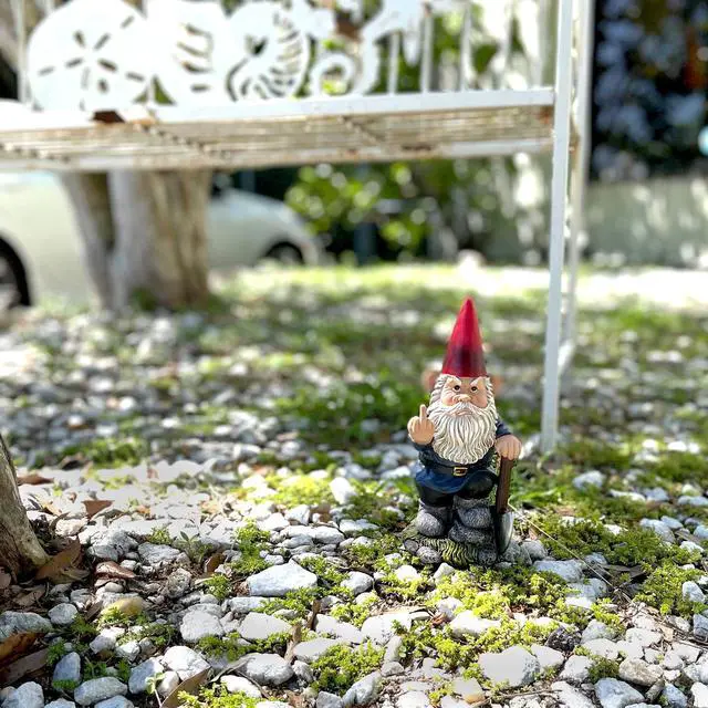 Alt view image 4 of 4 - You Dig? - Grumpy Garden Gnome Digging with Shovel Flipping The Bird Middle Finger Statue for Indoor or Outdoor Home and Garden Décor, 8.75 Inches High
