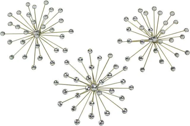 Main image of Set of 3 Gold Finish Starburst Jeweled Metal Decorative Wall Sculptures: Glamorous Rhinestone and Crystal Accents Add Elegance, Transform Your Home into a Stylish Haven