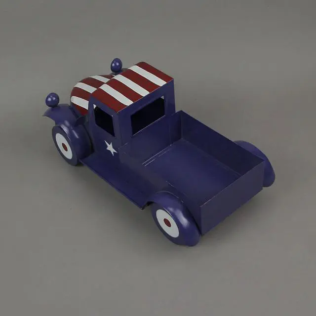 Alt view image 3 of 6 - Rustic Blue Metal Vintage Patriotic Pickup Truck Planter Featuring Stars & Stripes Accents for Charming Indoor or Outdoor Decor, Ideal for Flowers and Succulents