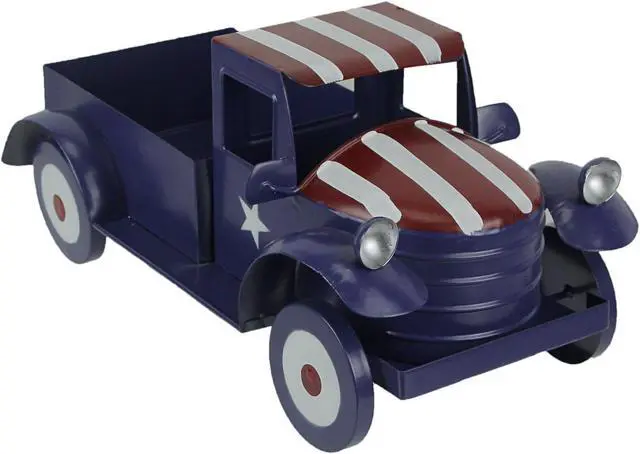 Main image of Rustic Blue Metal Vintage Patriotic Pickup Truck Planter Featuring Stars & Stripes Accents for Charming Indoor or Outdoor Decor, Ideal for Flowers and Succulents