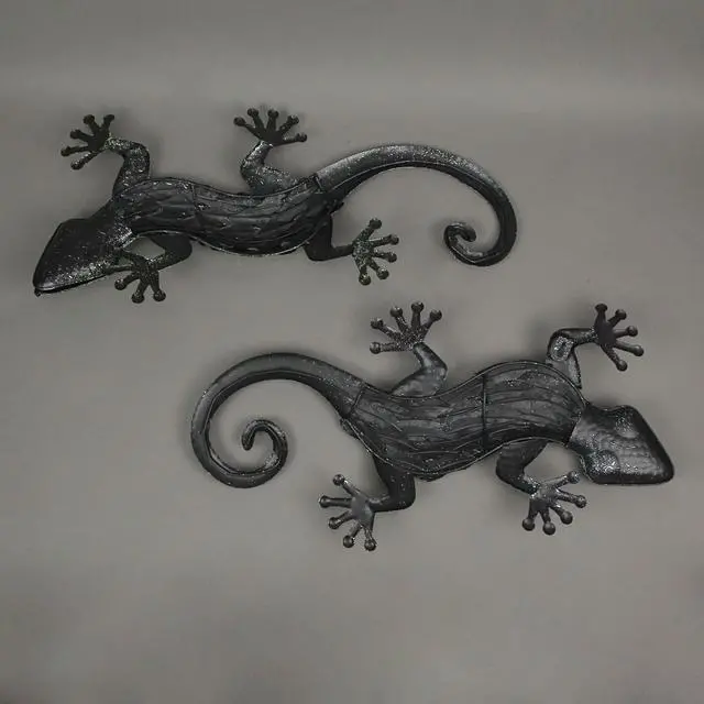 Alt view image 4 of 4 - Pair of Vibrant 19.25-Inch Long Multicolor Stamped Metal Gecko Lizard Wall Décor Sculptures - For Indoor/Outdoor Artistry and Dynamic Tropical Ambiance