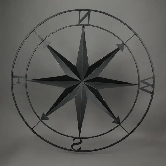 Alt view image 3 of 8 - Large Black Nautical Compass Rose Metal Wall Decor | 39.5 Indoor Outdoor Rustic Maritime Accent | Distressed Finish, Coastal Theme, Easy to Hang