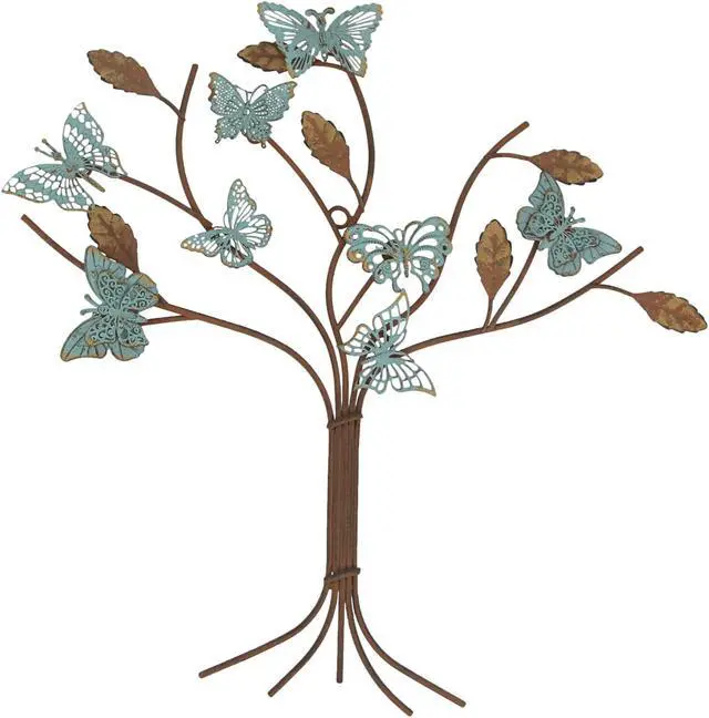 Main image of 15 Inch Metal Rust Butterfly Tree Wall Sculpture Home Decor Hanging Art Statue