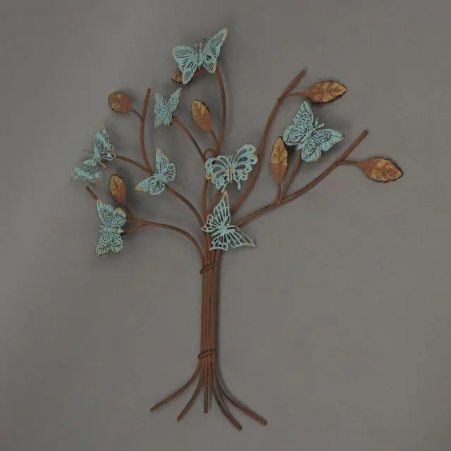 Alt view image 2 of 3 - 15 Inch Metal Rust Butterfly Tree Wall Sculpture Home Decor Hanging Art Statue