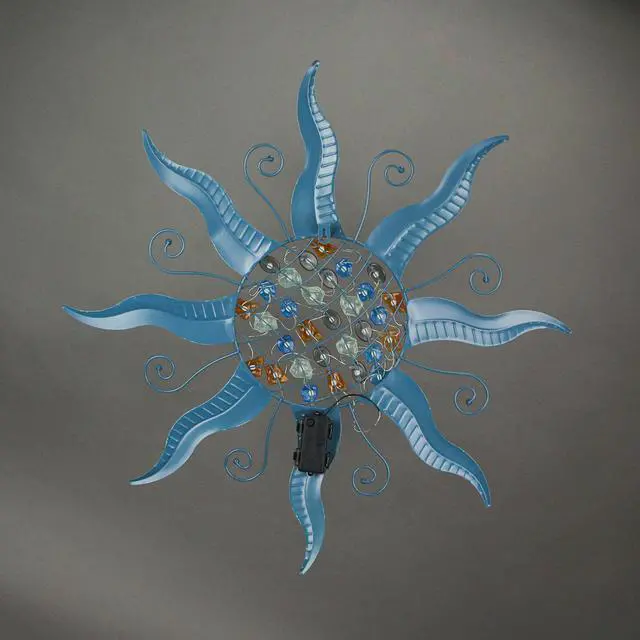 Alt view image 4 of 4 - 28 Inch Blue Metal Sun LED Light Wall Sculpture Decorative Rustic Home Decor Art