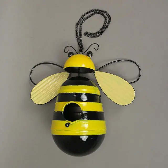 Alt view image 4 of 4 - Metal Bumble Bee Decorative Novelty Hanging Birdhouse Home Garden Patio Decor