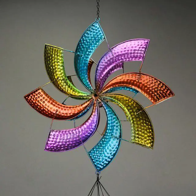Alt view image 4 of 4 - Metal Multicolor Wedge Wind Spinner Hanging Chimes Outdoor Decor Garden Patio Art