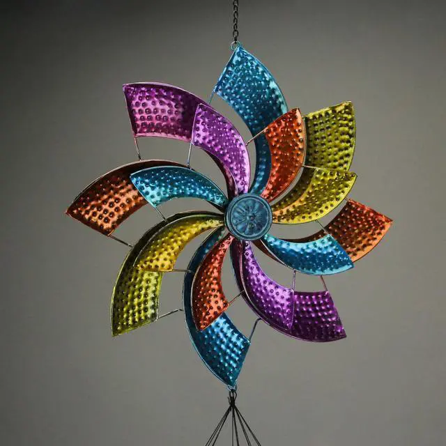 Alt view image 2 of 4 - Metal Multicolor Wedge Wind Spinner Hanging Chimes Outdoor Decor Garden Patio Art