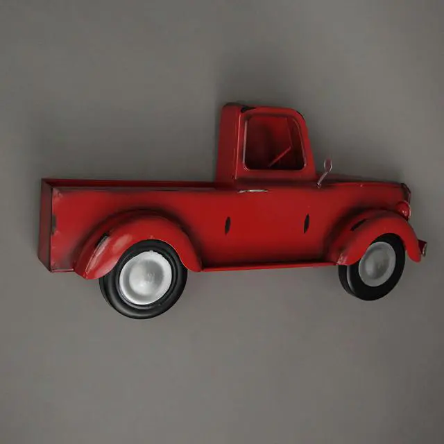 Alt view image 2 of 3 - Metal Red Vintage Pickup Truck Wall Pocket Farmhouse Decor Sculpture 16.25 Inches Long