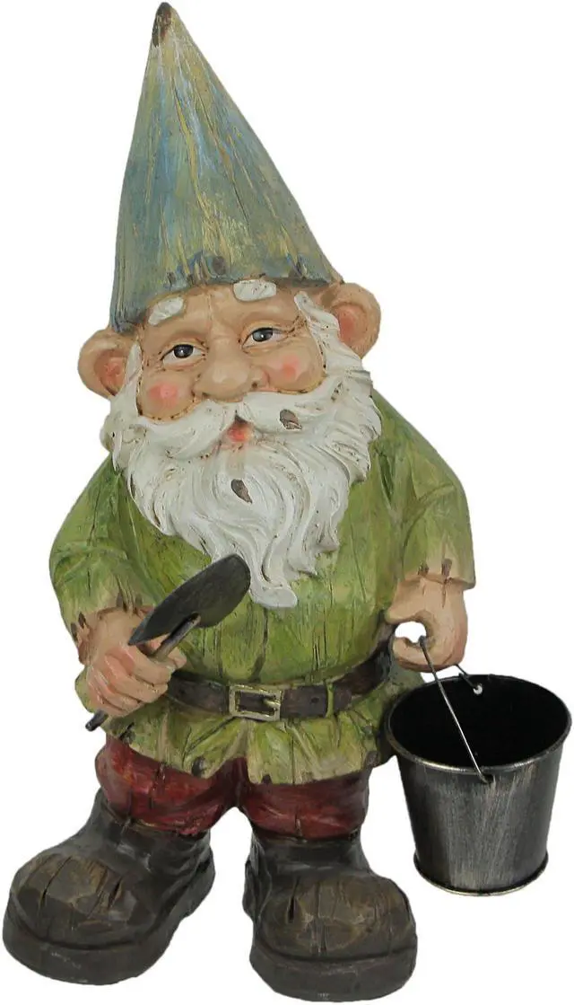 Main image of Garden Gnome Holding Bucket Home Garden Decor Resin Sculpture Lawn Art Yard Decoration 5 Inches High
