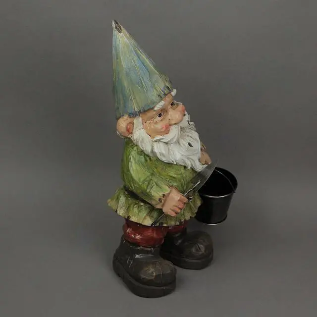 Alt view image 3 of 4 - Garden Gnome Holding Bucket Home Garden Decor Resin Sculpture Lawn Art Yard Decoration 5 Inches High