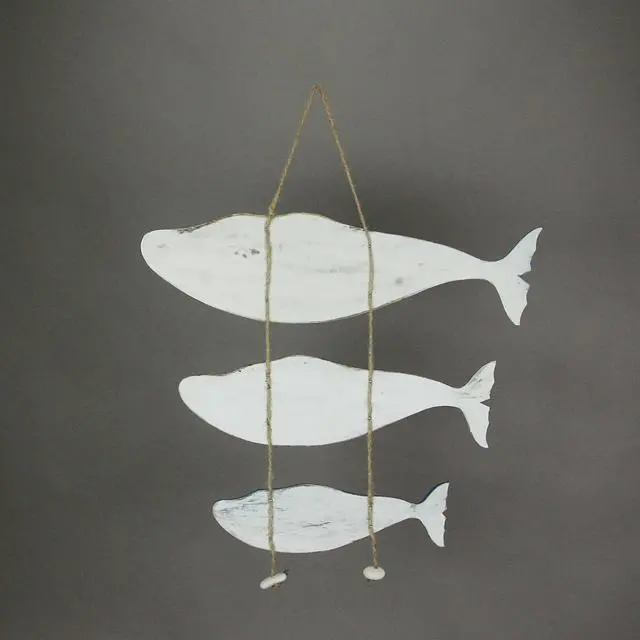 Alt view image 3 of 3 - Wood Blue Humpback Whale Family Wall Hanging Sculpture Nautical Home Decor Art