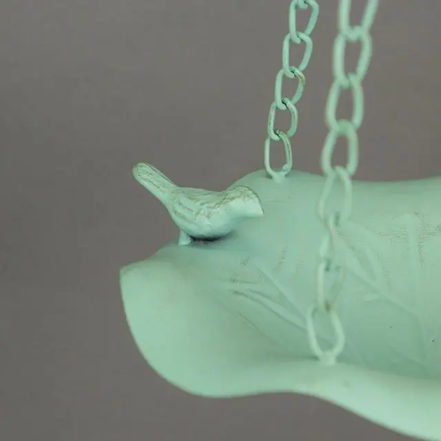 Alt view image 3 of 3 - White and Green Metal Hanging Bird Feeder Outdoor Decorative Seed Tray Garden Decor