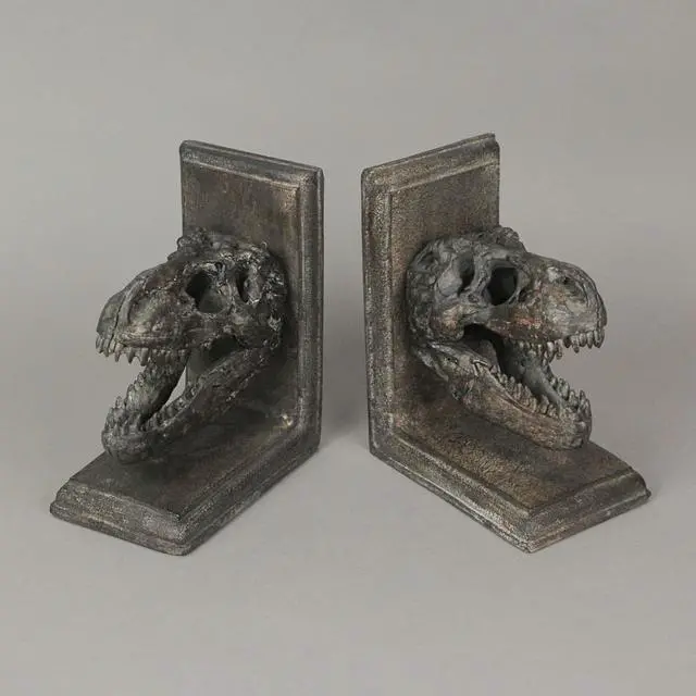 Alt view image 3 of 4 - Pair of 6.5-Inch High Brown Resin Tyrannosaurus Rex Skull Faux Fossil Bookends - Real-Looking Dinosaur-Themed Table or Shelf Decor For Your Home or Office