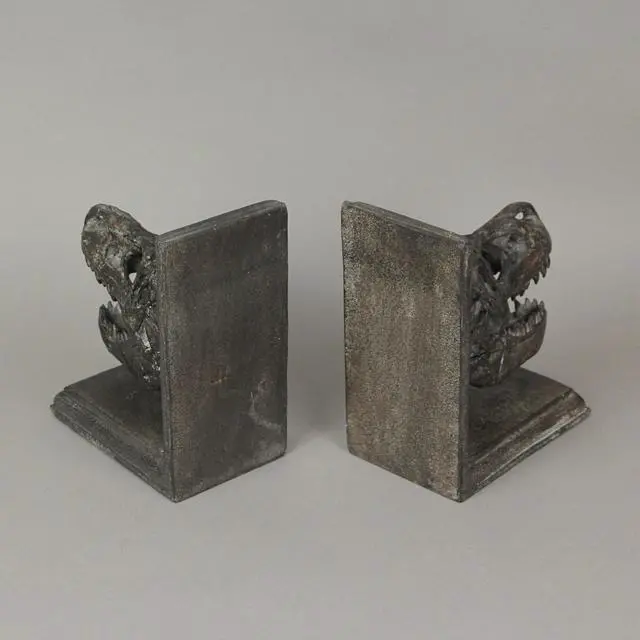 Alt view image 4 of 4 - Pair of 6.5-Inch High Brown Resin Tyrannosaurus Rex Skull Faux Fossil Bookends - Real-Looking Dinosaur-Themed Table or Shelf Decor For Your Home or Office