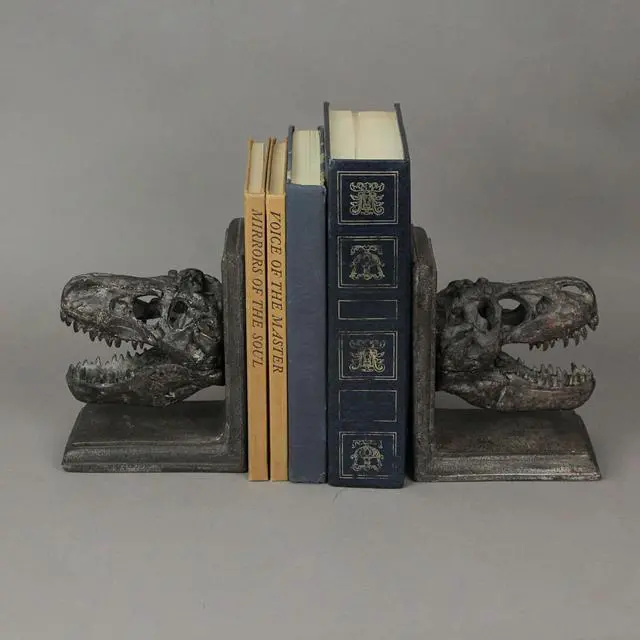 Alt view image 2 of 4 - Pair of 6.5-Inch High Brown Resin Tyrannosaurus Rex Skull Faux Fossil Bookends - Real-Looking Dinosaur-Themed Table or Shelf Decor For Your Home or Office