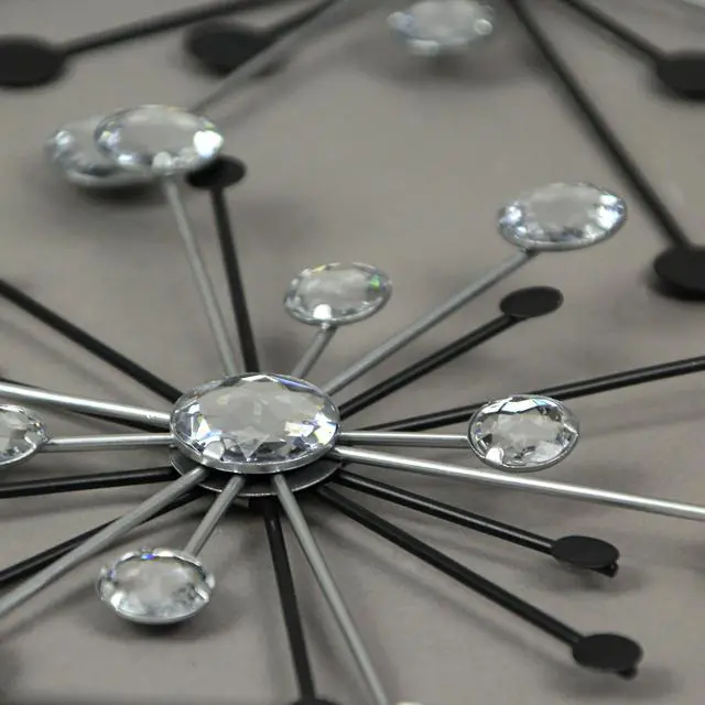 Alt view image 3 of 6 - 3-piece Mid-Century Modern Style Black and Silver Metal Jeweled Atomic Starburst Wall Décor Set - Timeless Elegance - Easy Install - Sparkling Accents For Your Home