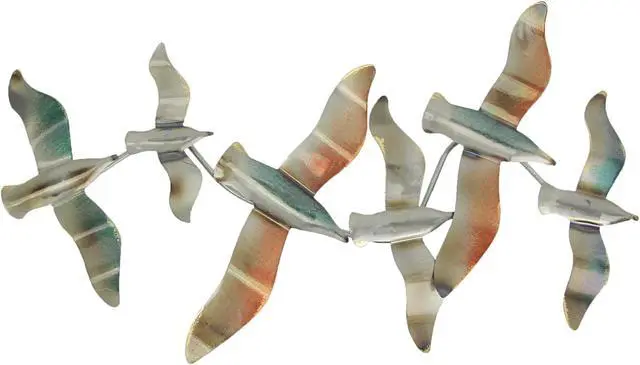 Main image of Metal Flying Seagulls Coastal Bird Wall Art Sculpture Ocean Beach Home Decor