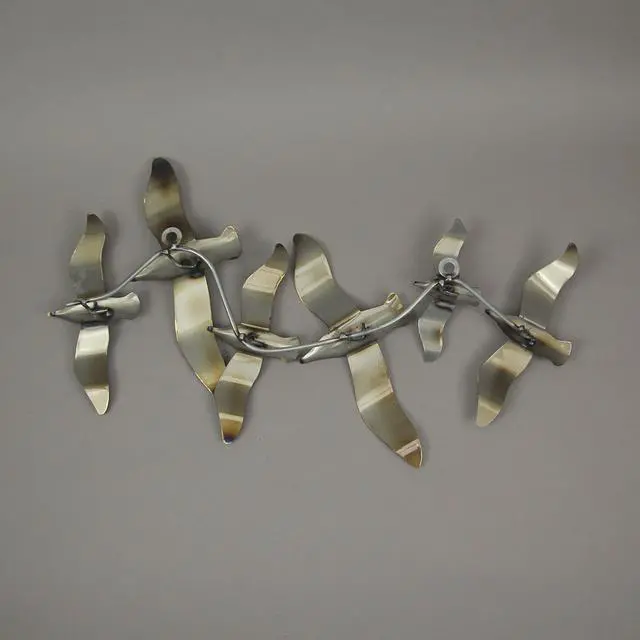 Alt view image 3 of 3 - Metal Flying Seagulls Coastal Bird Wall Art Sculpture Ocean Beach Home Decor
