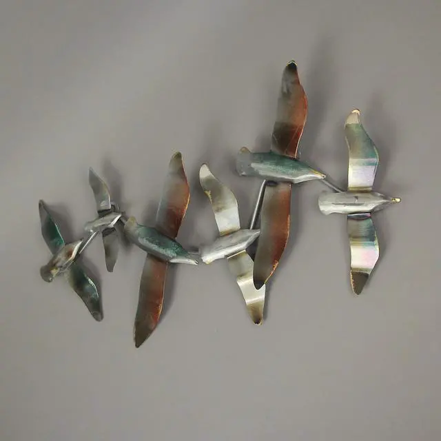 Alt view image 2 of 3 - Metal Flying Seagulls Coastal Bird Wall Art Sculpture Ocean Beach Home Decor