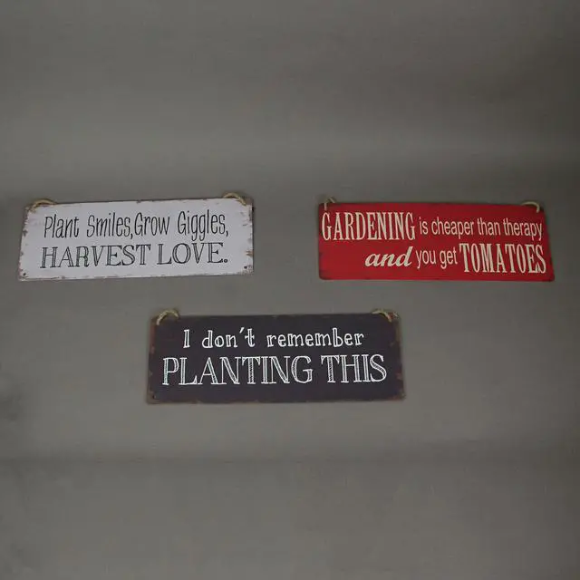 Alt view image 2 of 3 - Set of 3 Red Black White Metal Rustic Hanging Garden Signs for Outdoor and Home Decor - Whimsical Quotes, Durable Craftsmanship, Perfect for Green Thumb Enthusiasts