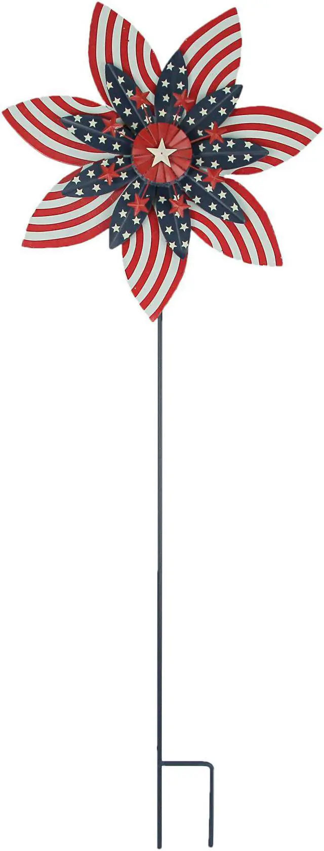 Main image of Stars & Stripes Red White Blue Metal Kinetic Wind Spinner Patriotic Garden Stake  - American Flag Themed Outdoor Flowerbed, Yard and Lawn Décor 39 Inches High