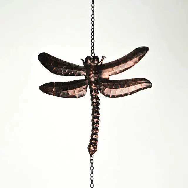 Alt view image 2 of 3 - Metal Copper Dragonfly Wind Spinner Chain Kinetic Garden Sculpture Home Decor