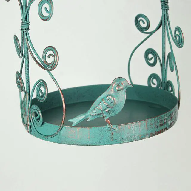 Alt view image 3 of 4 - Rust Teal Metal Hanging Bird Feeder Outdoor Decorative Garden Seed Tray Set of 2