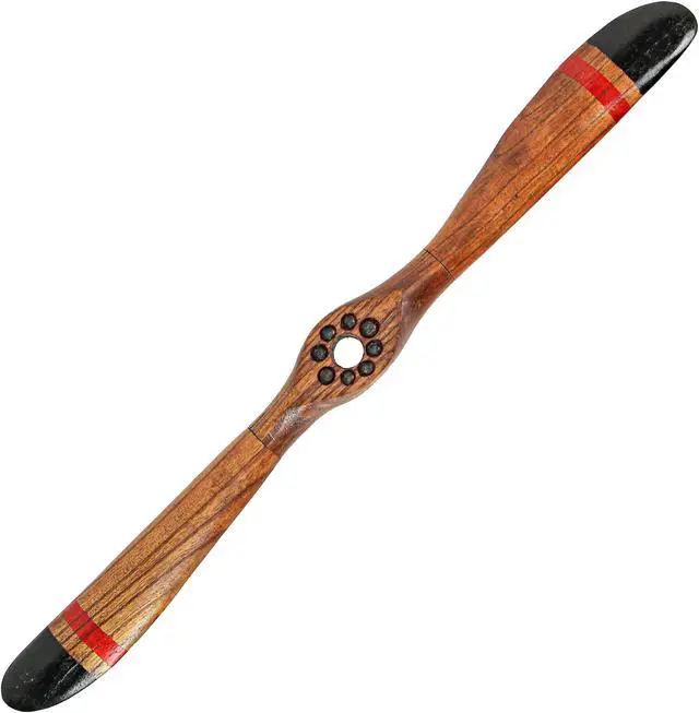Alt view image 2 of 7 - Hand-Carved Vintage Distressed Brown Wooden Airplane Propeller Wall Sculpture - Timeless Prop Plane Aviation Home Decor Accent Art Piece - 24 Inches Long