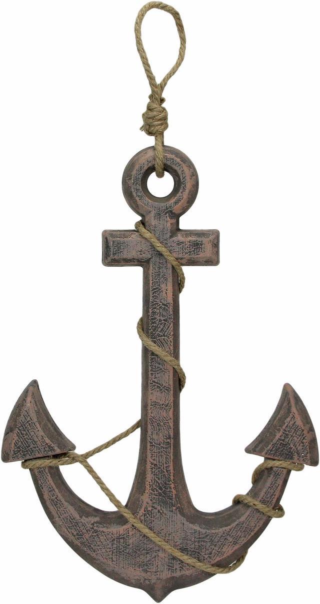 Main image of Large 24"x16" Ship Anchor & Rope Wall Hanging - Hand-Stained Brown Finish for Nautical Elegance - Easy Installation - Captivating Maritime Or Beach Decor