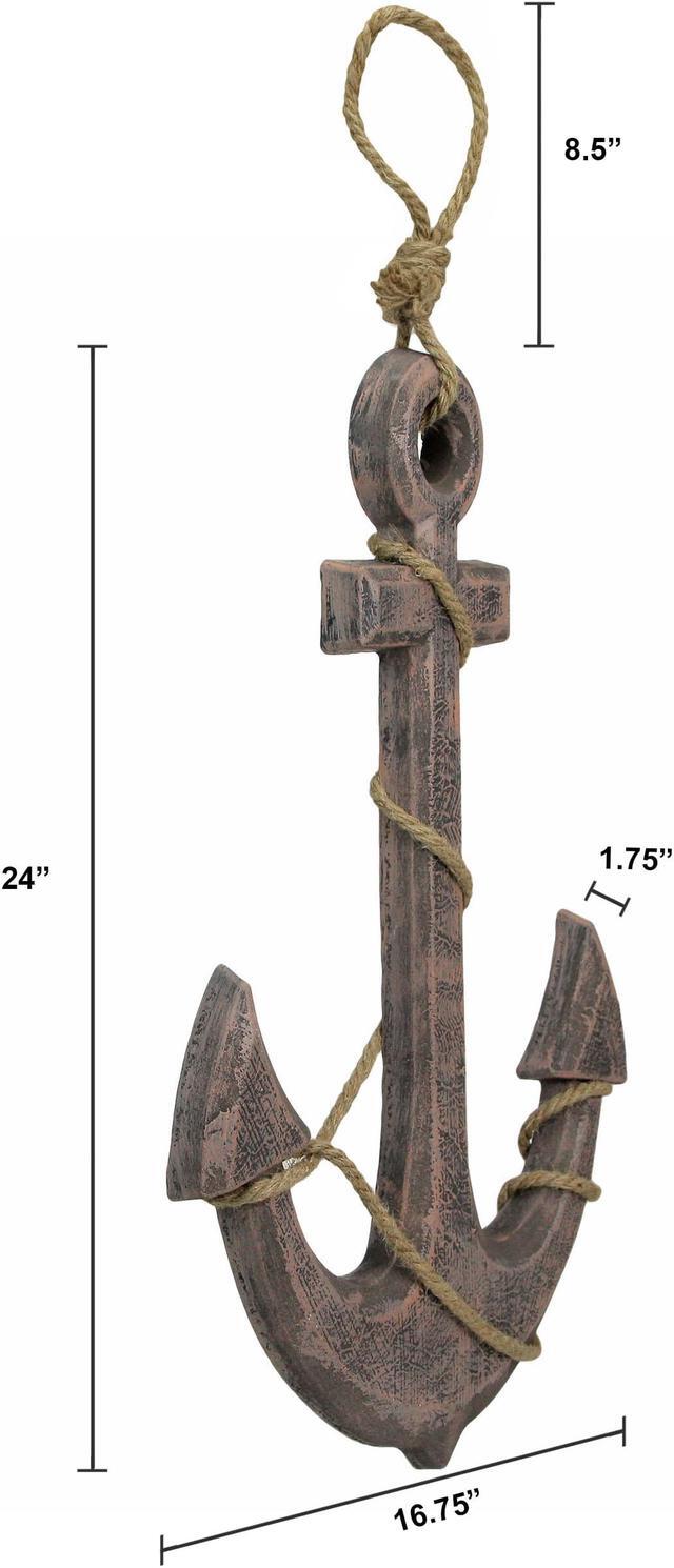Alt view image 2 of 7 - Large 24"x16" Ship Anchor & Rope Wall Hanging - Hand-Stained Brown Finish for Nautical Elegance - Easy Installation - Captivating Maritime Or Beach Decor