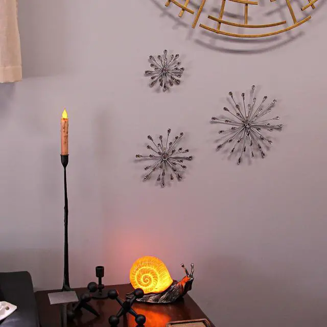 Alt view image 4 of 7 - Set of 3 Metal Starburst Wall Sculptures - Silver Finish, Durable & Elegant Home Decor,12", 9", 6" Diameter, Easy to Hang, Crystal-Adorned, Eye-Catching Accents