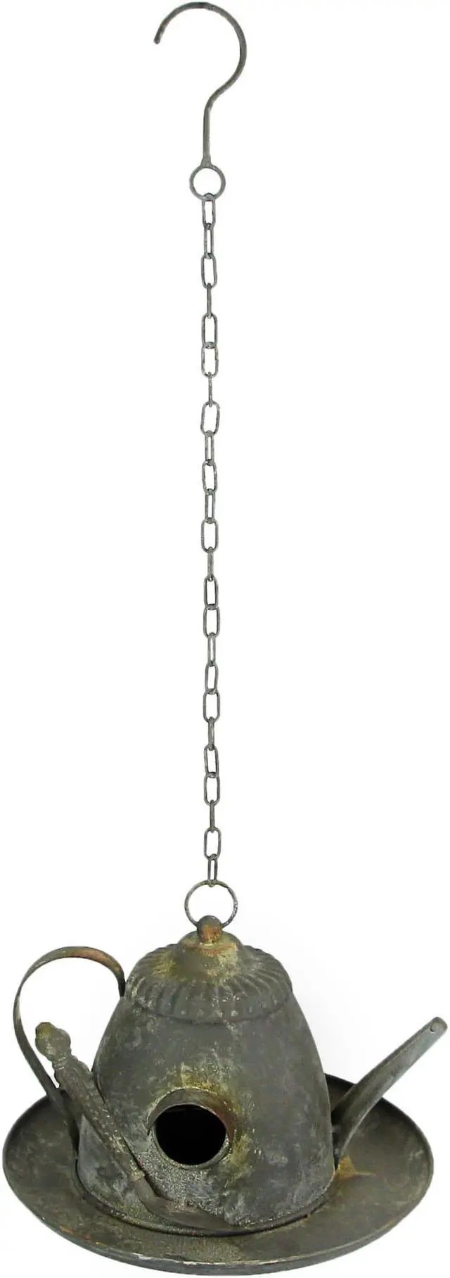 Main image of Rustic Metal Vintage Hanging Teapot Bird House Decorative Garden Farmhouse Decor 10.5 Inches